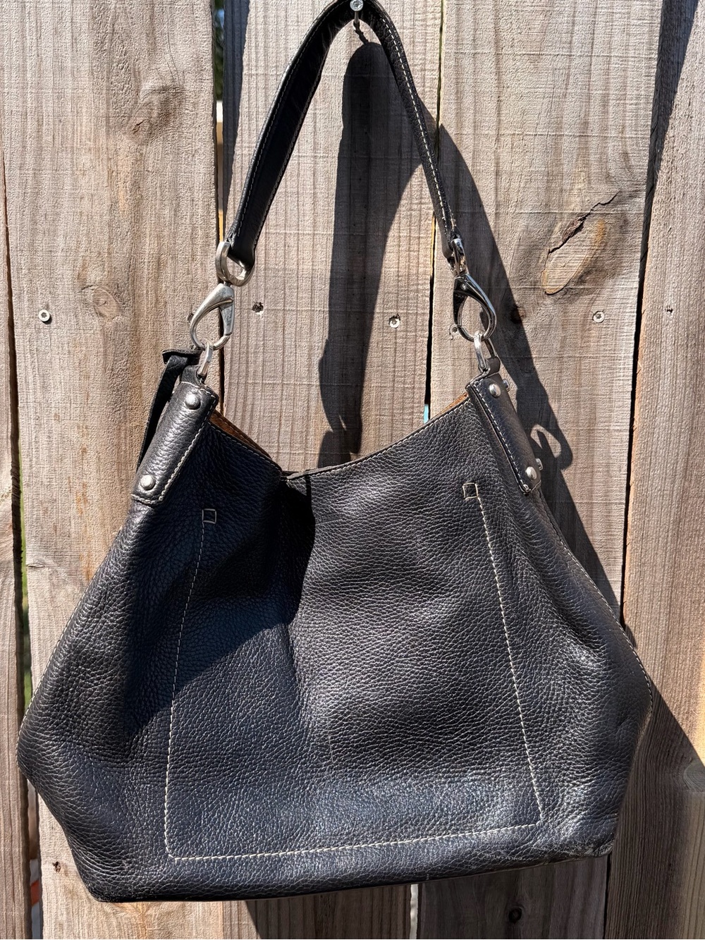 Dooney & Bourke Black Pebbled Leather Hobo Shoulder Bag with Silver Hardware